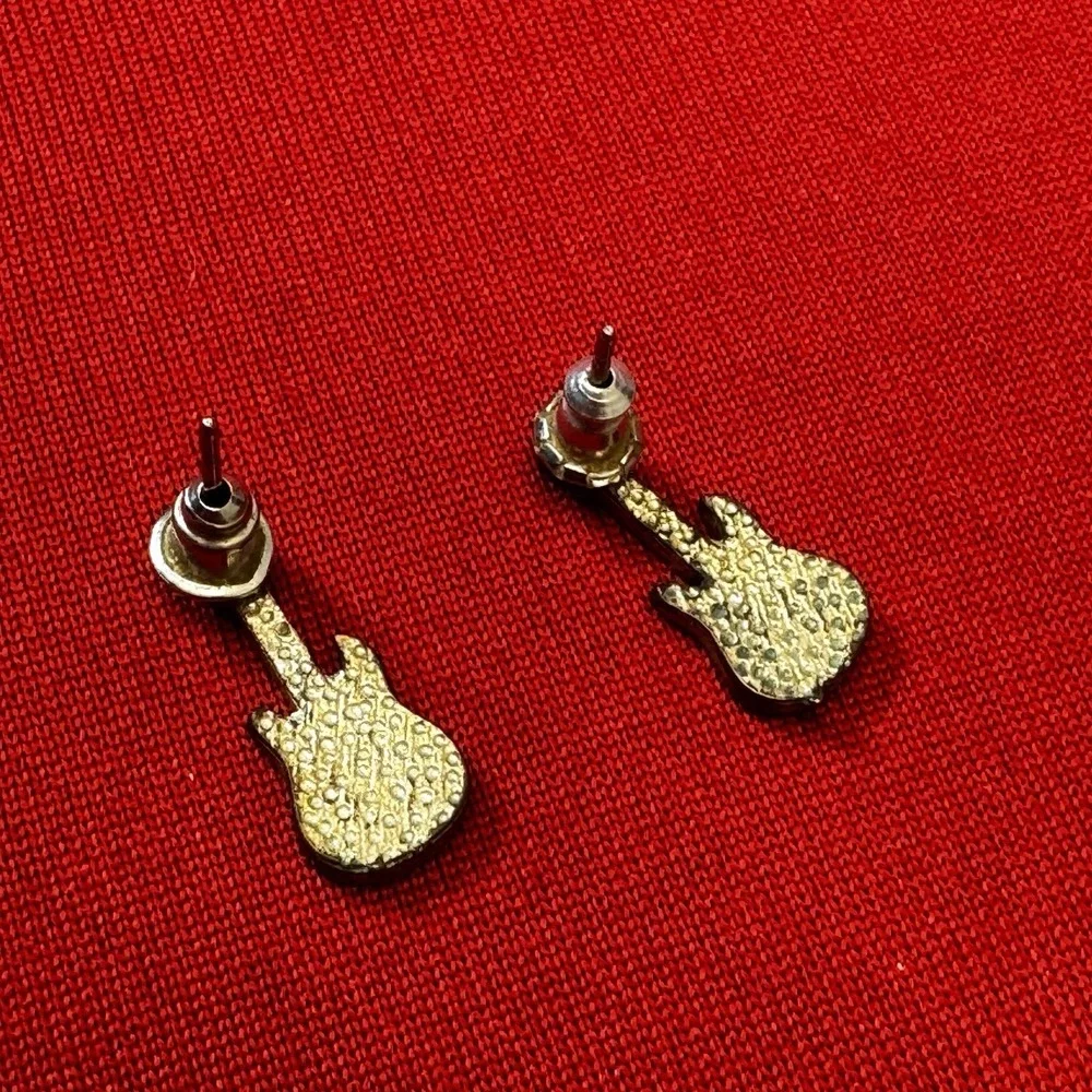 Pierced Post Guitar Earring Gold Tone  Green‎ Petite Studs